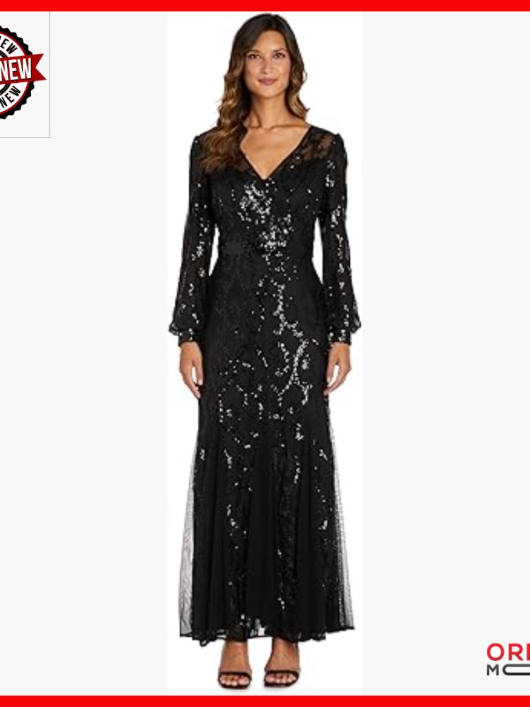 Sequin Wrap Formal Dress, Power Mesh, Long Sleeve, Floor Length, Mother Of Bride